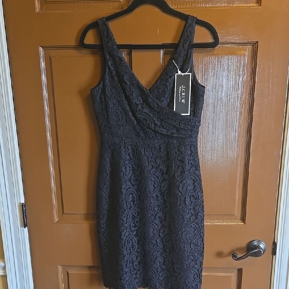 J Crew- Lace black V neck sleeveless straight dress Size 4 NWT.